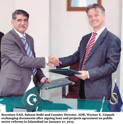 ead secretary saleem sethi and adb country director werner liepach exchange the loan documents signed by pakistan and adb photo pid