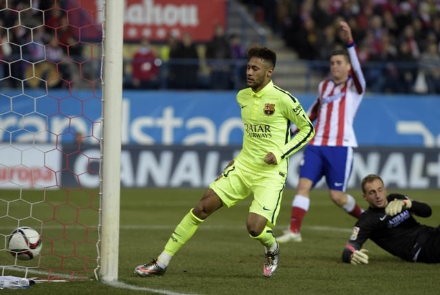 the catalans went through 4 2 on aggregate after coming from behind twice to win 3 2 on the night as atletico were reduced to nine men photo afp the catalans went through 4 2 on aggregate after coming from behind twice to win 3 2 on the night as atletico were reduced to nine men photo afp