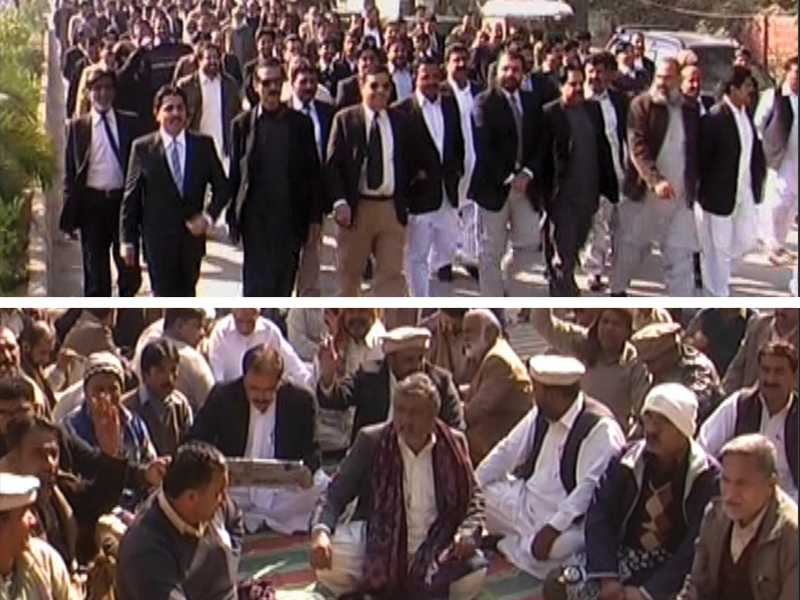 lawyers left march to kutchery chowk as revenue workers right protest the attack on their office on thursday photo express