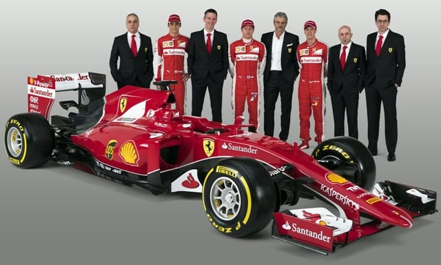 his handout picture released on january 30 2015 by the ferrari press office shows from l production director corrado lanzone pilot esteban gutierrez designer engineer and current technical director james allison pilot kimi raikkonen team principal maurizio arrivabene pilot sebastian vettel deputy chief designer simone resta and business profile as chief operating officer mattia binotto posing with the new formula 1 of the team ferrari the fs15 t during its launching in maranello photo afp his handout picture released on january 30 2015 by the ferrari press office shows from l production director corrado lanzone pilot esteban gutierrez designer engineer and current technical director james allison pilot kimi raikkonen team principal maurizio arrivabene pilot sebastian vettel deputy chief designer simone resta and business profile as chief operating officer mattia binotto posing with the new formula 1 of the team ferrari the fs15 t during its launching in maranello photo afp