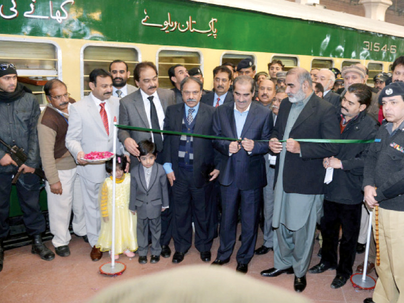 railways minister khawaja saad rafique inaugurates the new train on thursday photo inp