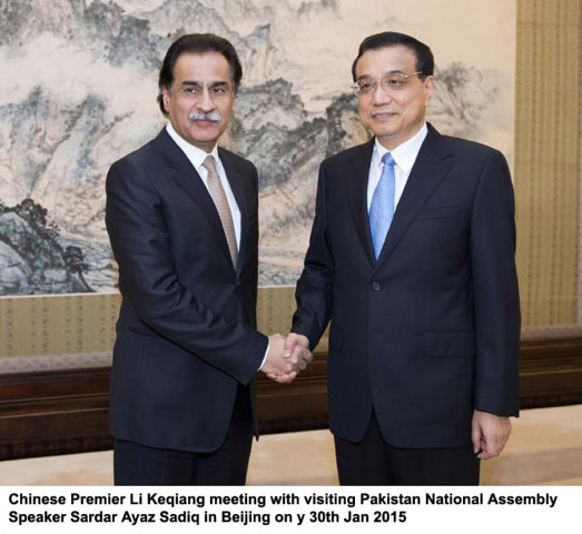 chinese premier li keqiang r meets with sardar ayaz sadiq speaker of the national assembly of pakistan in beijing capital of china jan 30 2015 photo pid