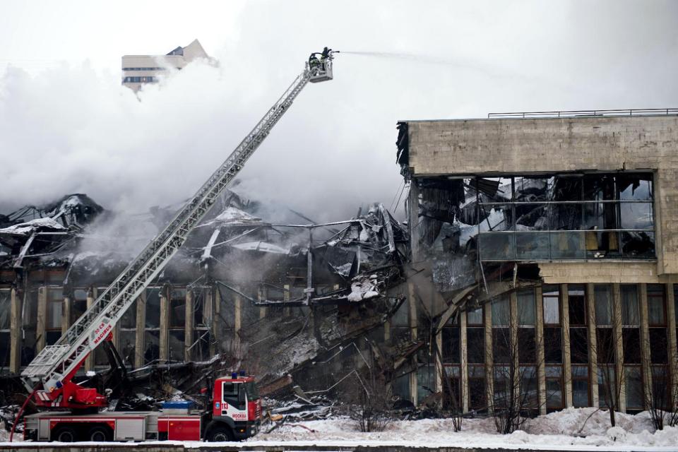 firefighters work to extinguish a blaze at the library of the academic institute of scientific information on social sciences in moscow on january 31 2015 photo afp