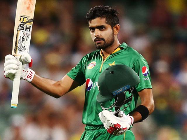 Babar Azam celebrates after reaching 100 runs during a game between Australia and Pakistan.