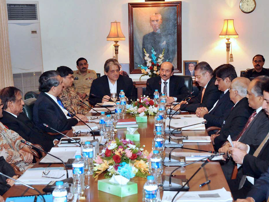 sindh chief minister qaim ali shah and governor dr ishratul ibad chairing the apex committee meeting in karachi to review the law and order situation at cm house in karachi photo app