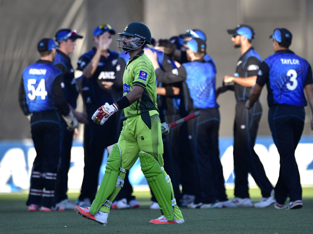 triggering the fall shehzad went for 52 dancing down the wicket to attack spinner nathan mccullum but holing out to the man on the boundary photo afp