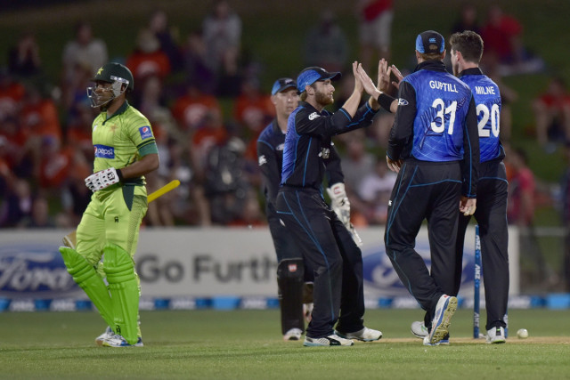 umar akmal of pakistan l walks from the field after being bowled during the second one day international cricket match between new zealand and pakistan at mclean park in napier on february 3 2015 photo afp umar akmal of pakistan l walks from the field after being bowled during the second one day international cricket match between new zealand and pakistan at mclean park in napier on february 3 2015 photo afp