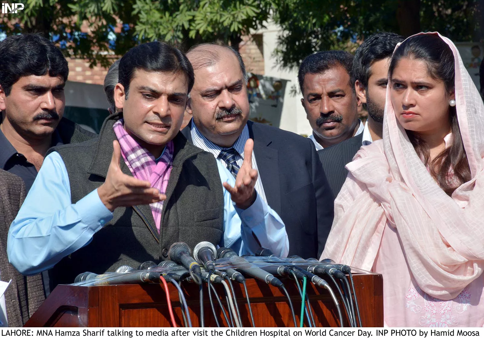 mna hamza sharif talking to media after visit to the children hospital on world cancer day photo inp mna hamza sharif talking to media after visit to the children hospital on world cancer day photo inp