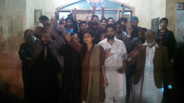 jibran nasir among civil society activists released by the frere town police station on thursday evening photo noman ahmed jibran nasir among civil society activists released by the frere town police station on thursday evening photo noman ahmed