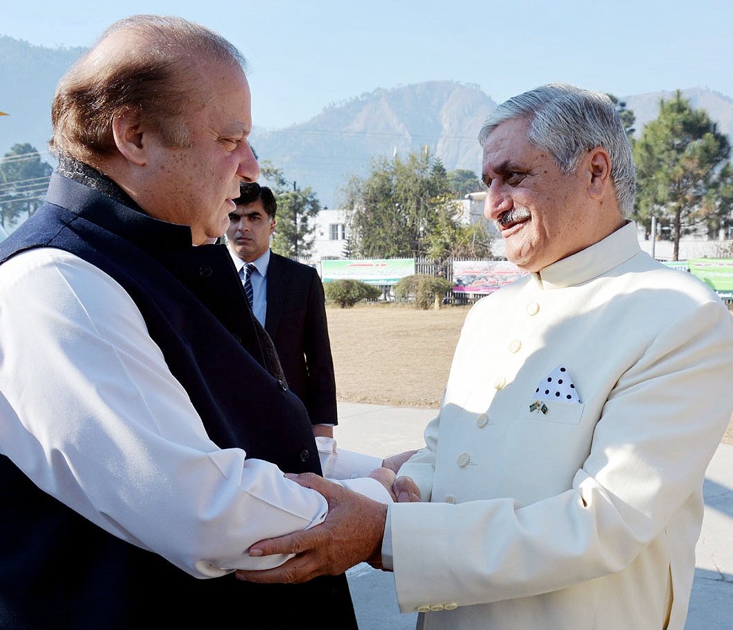 president azad kashmir sardar yaqoob khan greets pm nawaz sharif in muzaffarabad photo nni