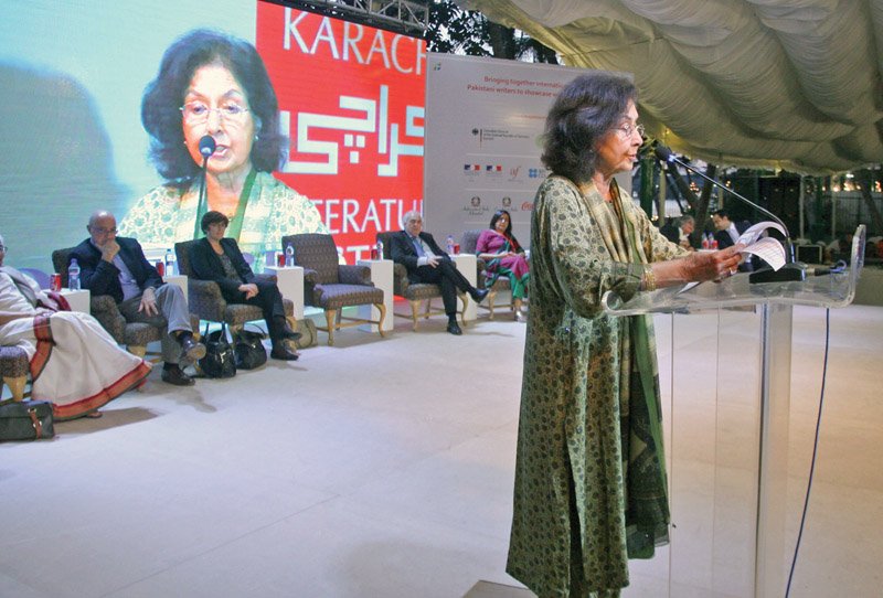 nayantara sehgal gives keynote speech on the first day of the 6th karachi literature festival on friday at beach luxury photo athar khan express