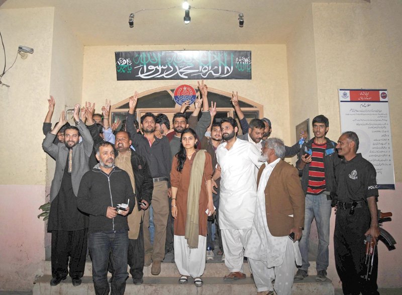 nearly 30 civil society activists were taken into custody by frere police on thursday evening as they were protesting the government s soft approach towards militant groups photo mohammad noman express