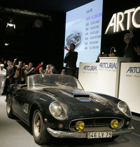 a ferrari 250 gt california spyder 1961 is auctionned 14 2 million euros in paris on february 6 2015 photo afp a ferrari 250 gt california spyder 1961 is auctionned 14 2 million euros in paris on february 6 2015 photo afp
