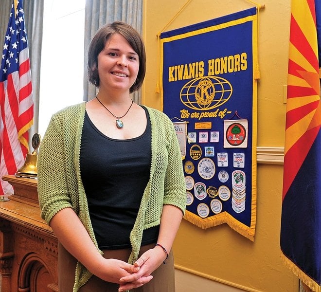 this handout photo courtesy of the daily courier in prescott arizona taken by matt hinshaw shows kayla mueller in 2013 in prescott arizona at the time kayla mueller was working for support to life in turkey and spoke to the prescott kiwanis club about the situation in syria and efforts to build a second camp for syrian refugees in turkey photo afp