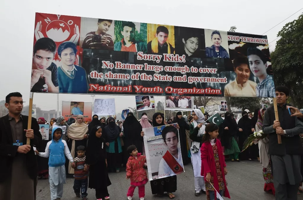 relatives of schoolchildren killed in taliban attack on army public school aps protest against delays in the investigation in peshawar on february 7 2015 photo afp relatives of schoolchildren killed in taliban attack on army public school aps protest against delays in the investigation in peshawar on february 7 2015 photo afp