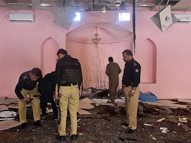 pakistani police officials examine the interior of a mosque after a blast on the outskirts of quetta on may 24 2019 photo afp pakistani police officials examine the interior of a mosque after a blast on the outskirts of quetta on may 24 2019 photo afp