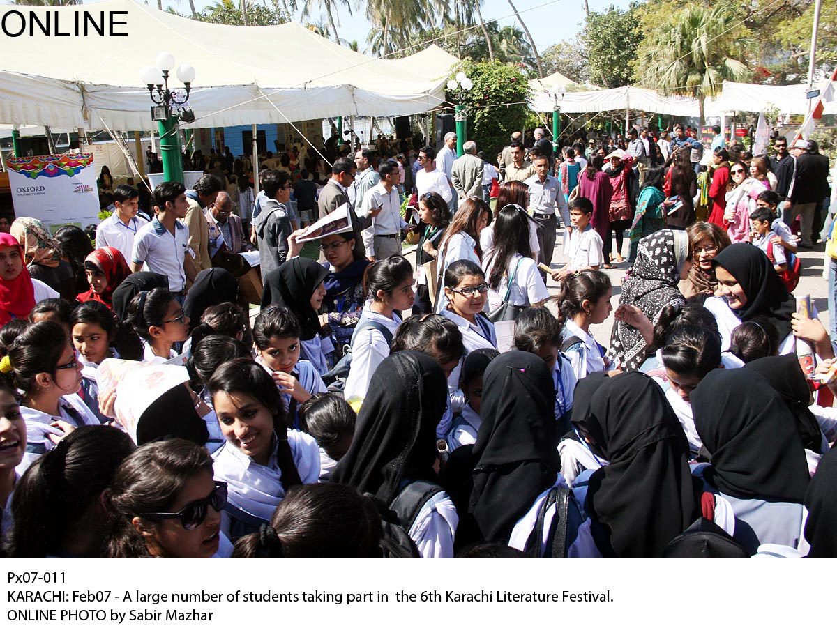 a large number of students taking part in the 6th karachi literature festival photo online