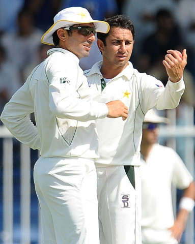 a file photo of misbahul haq and saeed ajmal photo afp a file photo of misbahul haq and saeed ajmal photo afp
