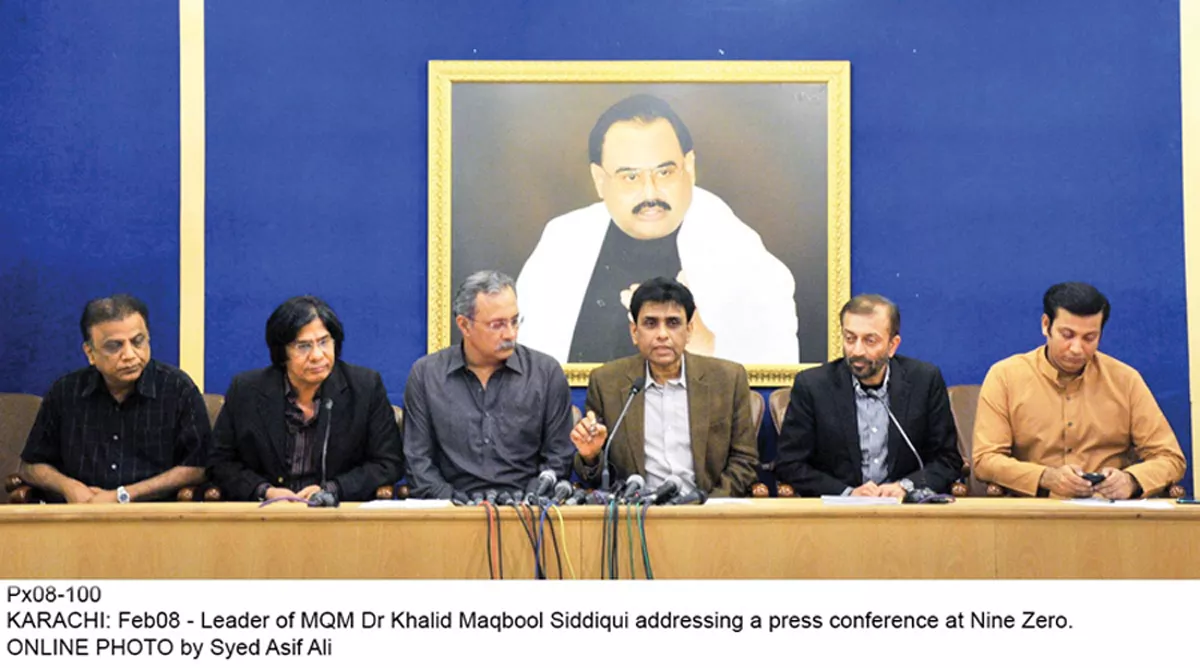 mqm leaders address a press conference at the party headquarters 90 on sunday photo online mqm leaders address a press conference at the party headquarters 90 on sunday photo online