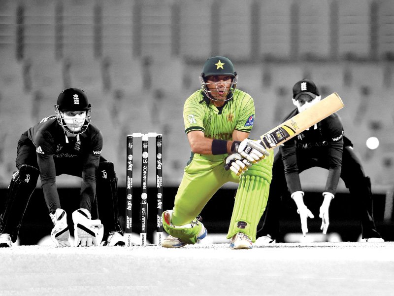 misbah notched up five fours and two sixes in his 99 ball knock to lead pakistan to a thrilling four wicket victory over england in their final world cup warm up photo afp