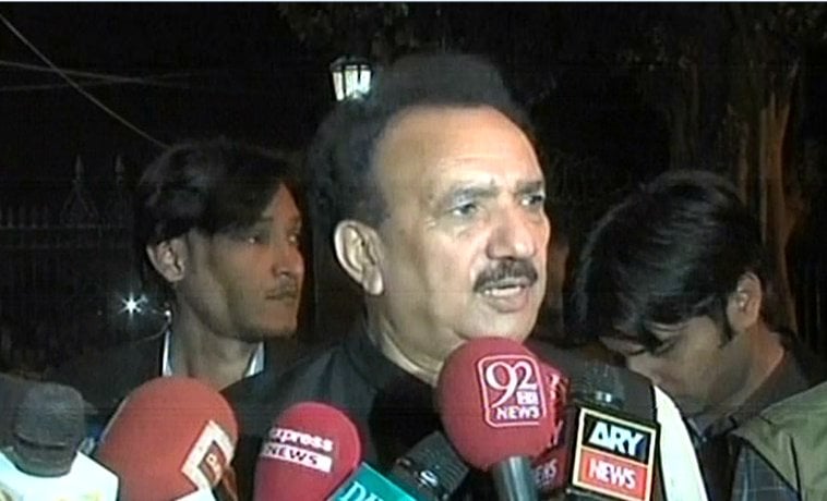 ppp leader rehman malik talking to media after a meeting between mqm and ppp leaders at governor house in karachi express news screengrab