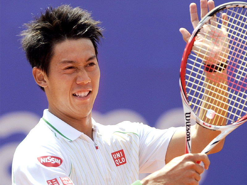 the japanese top seed who reached the quarter finals of the australian open in january gained a key early break in the third set and finally secured the 3 6 6 3 6 4 win on his fourth match point photo afp