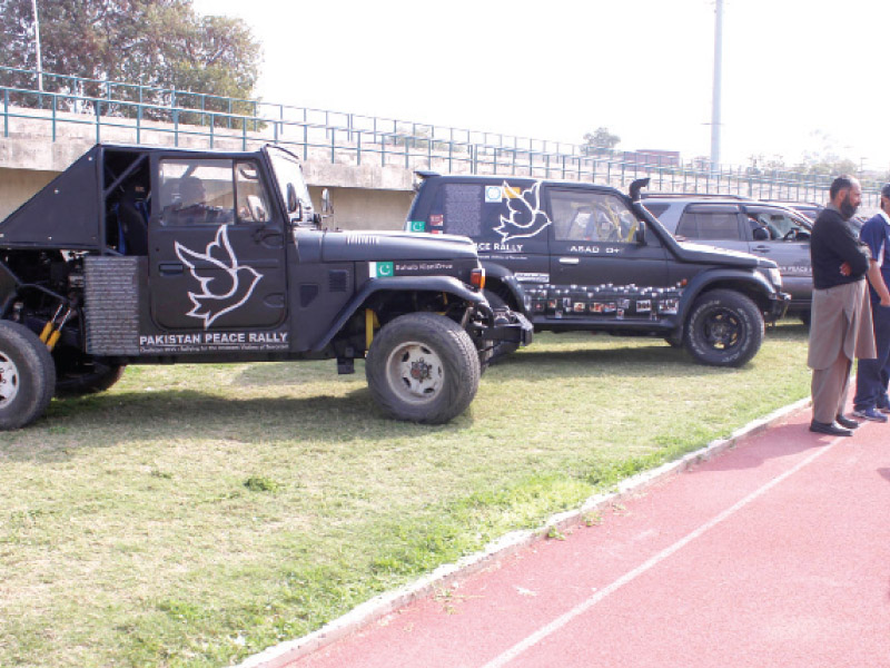 jeeps are parked at the football stadium just before their departure photo abid nawaz express