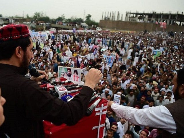 manzoor pashteen addressing a ptm rally photo afp