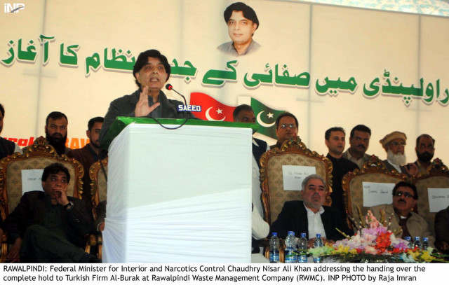 chaudhry nisar ali khan addressing the handing over the complete hold to turkish firm al burak at rawalpindi waste management company photo inp chaudhry nisar ali khan addressing the handing over the complete hold to turkish firm al burak at rawalpindi waste management company photo inp