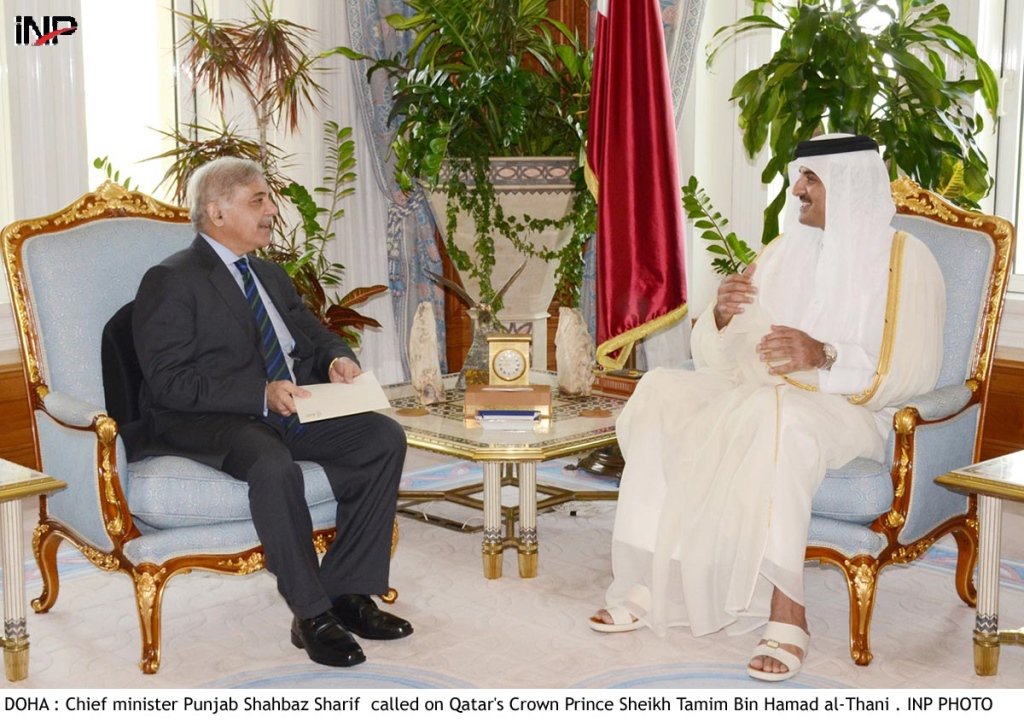 chief minister punjab shahbaz sharif called on qatar 039 s crown prince tamim bin hamad al   thani photo inp