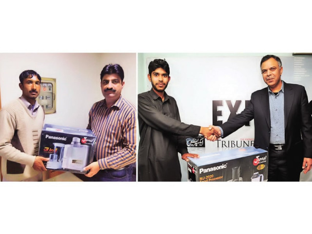 express media group s associate director marketing muneer hussain gives first prize on behalf of express media group to rawalpindi s muhammad arif r m saeed from kasur receives second prize photo express