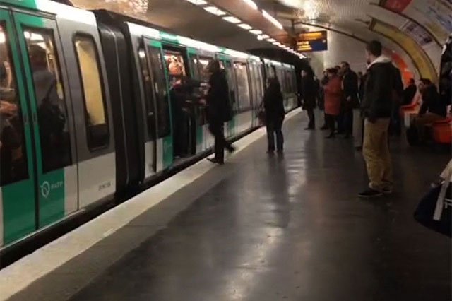a video grab taken from footage shows chelsea football fans packed onto a paris metro train pushing a passenger to prevent him from boarding the carriage at a station in paris on february 17 2015   photo afp
