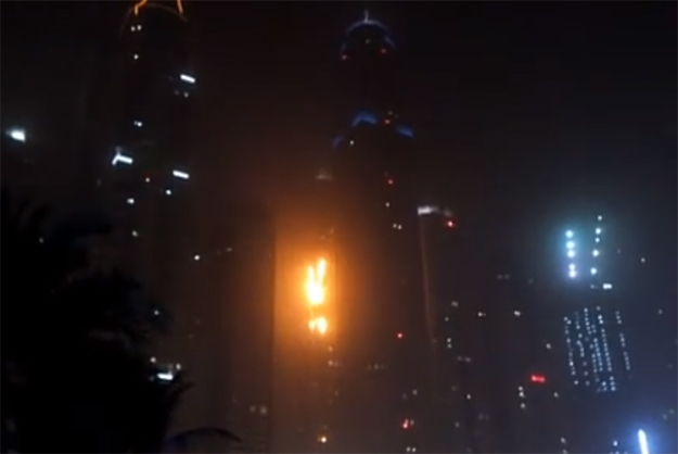 a screengrab from a video posted online of the plaza on fire