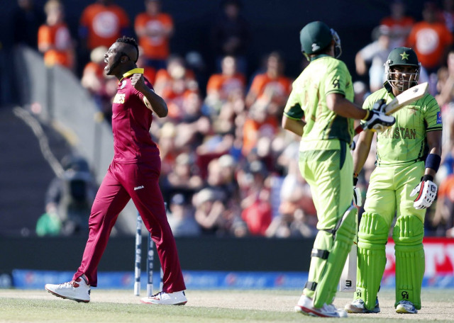 west indies bowler andre russell l celebrates dismissing pakistan 039 s umar akmal c during their cricket world cup match in christchurch february 21 2015 photo reuters west indies bowler andre russell l celebrates dismissing pakistan 039 s umar akmal c during their cricket world cup match in christchurch february 21 2015 photo reuters