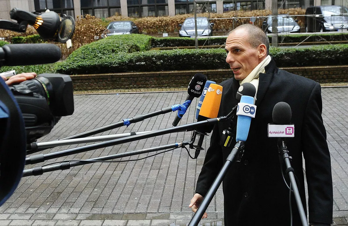 greek finance minister yanis varoufakis arrives on february 20 2015 for an emergency eurogroup finance ministers meeting at the european council in brussels photo afp greek finance minister yanis varoufakis arrives on february 20 2015 for an emergency eurogroup finance ministers meeting at the european council in brussels photo afp