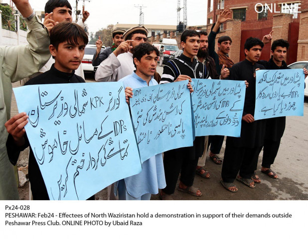 effectees of north waziristan hold a demonstration in support of their demands outside peshawar press club photo online