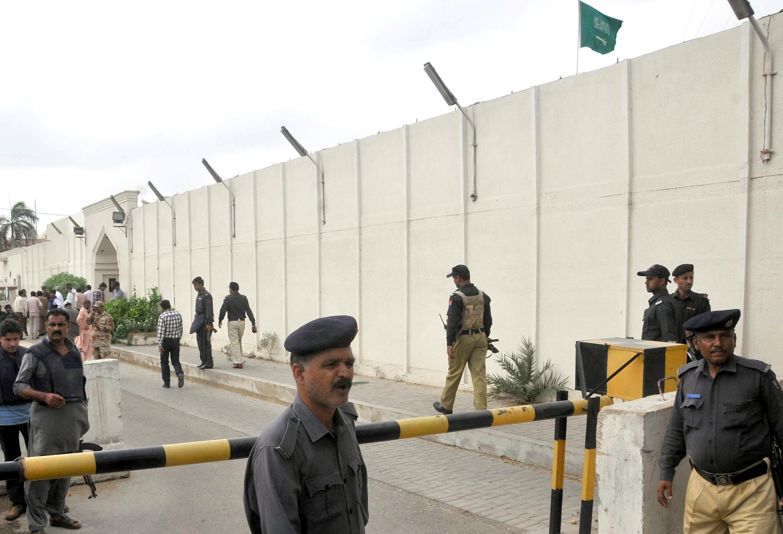 roadblock outside saudi embassy in karachi photo express file