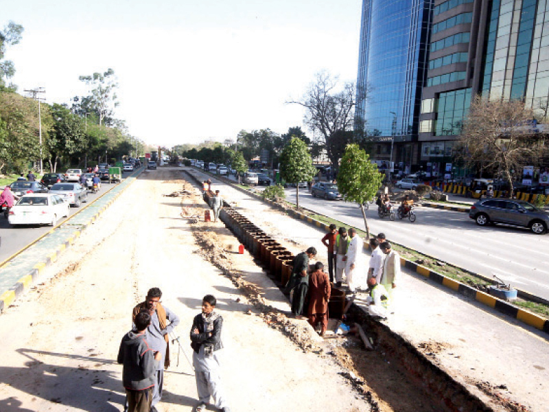 construction on a signal free corridor on jail road was underway when the court stayed it photo abid nawaz express