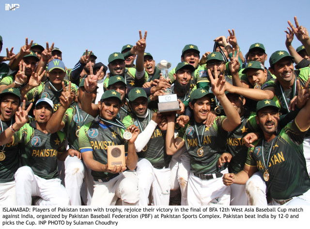 pakistani players rejoice their victory in the final of bfa 12th west asia baseball cup photo inp pakistani players rejoice their victory in the final of bfa 12th west asia baseball cup photo inp
