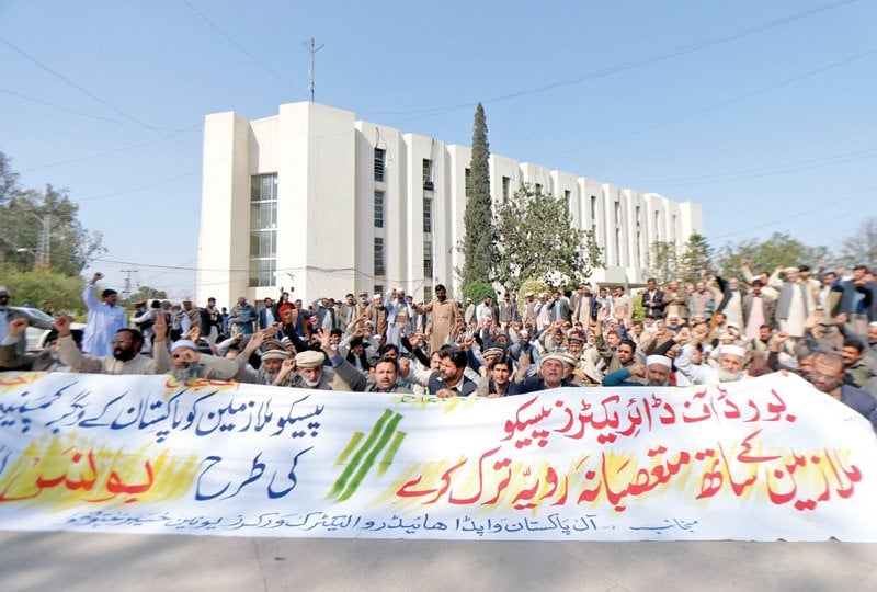 employees protest outside wapda house in peshawar photo express