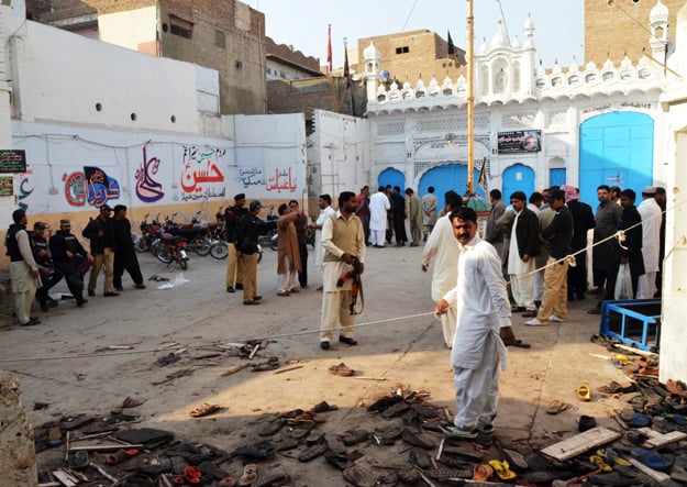 at least 61 people were killed and 50 others injured in an explosion at an imambargah in shikarpur photo afp