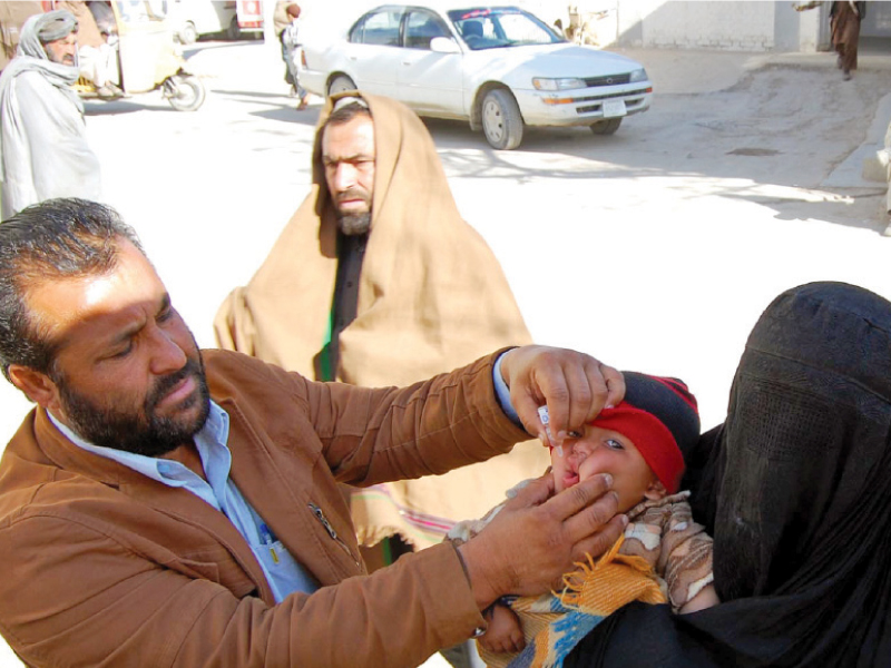 a health official administers polio vaccine to a child in killa abdullah district of balochistan photo inp