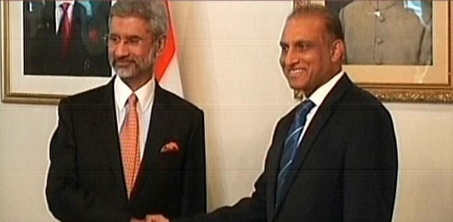an express news screen grab of indian and pakistani foreign secretaries an express news screen grab of indian and pakistani foreign secretaries