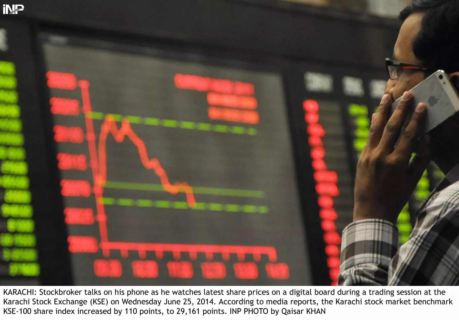 at close on tuesday the karachi stock exchange kse benchmark 100 share index recorded a drop of 0 07 or 24 81 points to end at 33 188 77 photo inp at close on tuesday the karachi stock exchange kse benchmark 100 share index recorded a drop of 0 07 or 24 81 points to end at 33 188 77 photo inp