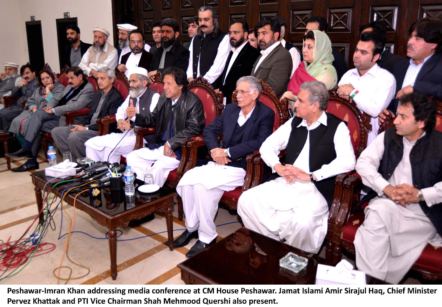 pti chief imran khan addresses a press conference at cm house peshawar on march 4 2015 photo express
