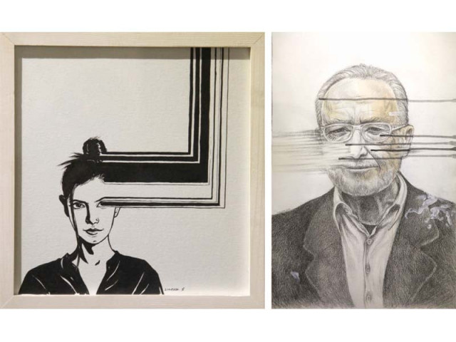 works by three artists on display at the taseer art gallery photo ayesha mir express