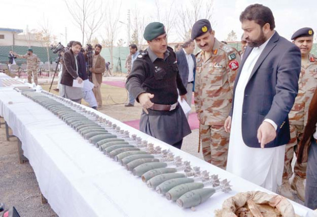 balochistan home minister sarfraz bugti and dig fc brigadier tahir mahmood inspect the seized ammunition photo naseem james express balochistan home minister sarfraz bugti and dig fc brigadier tahir mahmood inspect the seized ammunition photo naseem james express