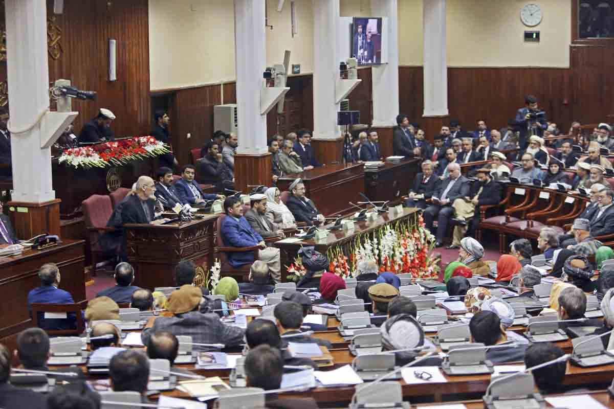 afghan president ashraf ghani l speaks during a ceremony to inaugurate a new session of the parliament at the parliament house in kabul march 7 2015 photo reuters