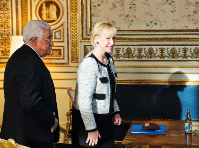 file photo shows swedish foreign minister margot wallstroem r recieving palestinian president mahmoud abbas at the foreign affairs ministry in stockholm on february 10 2015 photo afp file photo shows swedish foreign minister margot wallstroem r recieving palestinian president mahmoud abbas at the foreign affairs ministry in stockholm on february 10 2015 photo afp