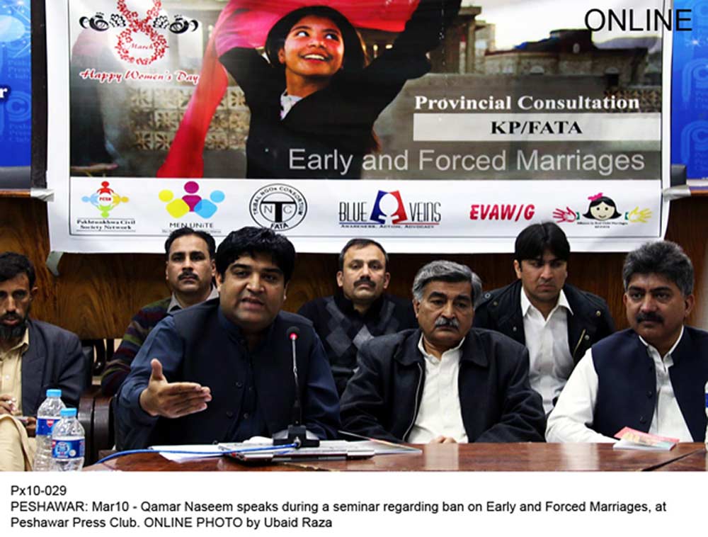 qamar naseem speaks during a seminar regarding ban on early and forced marriages at the ppc photo online